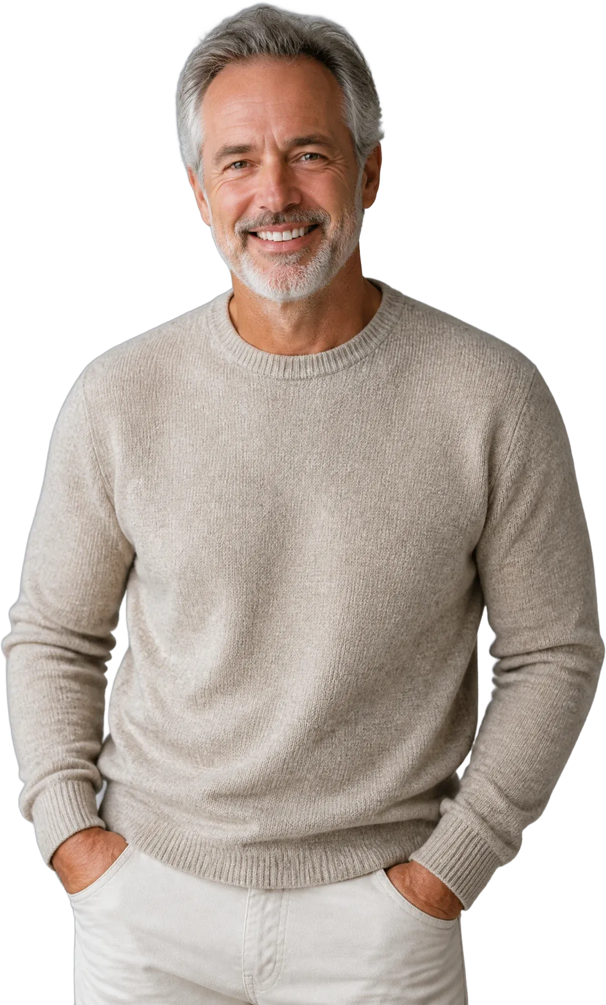 Homme d’une cinquantaine d’années, souriant, en pull clair